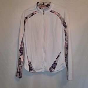 Pebble Beach White and Purple Floral Zip-Up Jacket Size Medium #230
